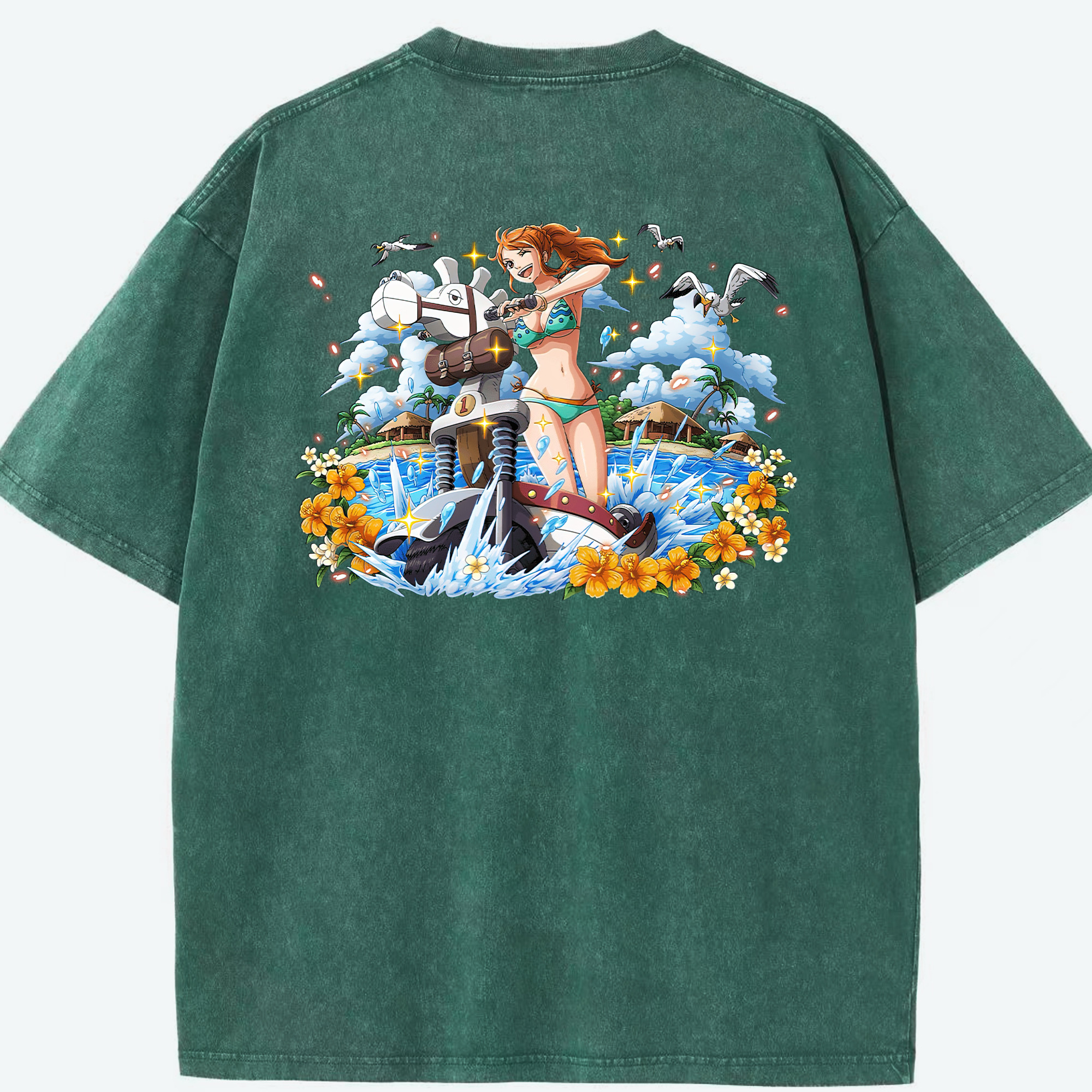 ワンピース ナミ ONE PIECE Nami 綿100% ヴィンテージ風 半袖Tシャツ（背面プリント）